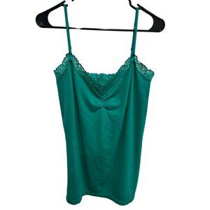 Attention Teal Lace Trim Cami Top Nylon Spandex Sleeveless Sz Large
